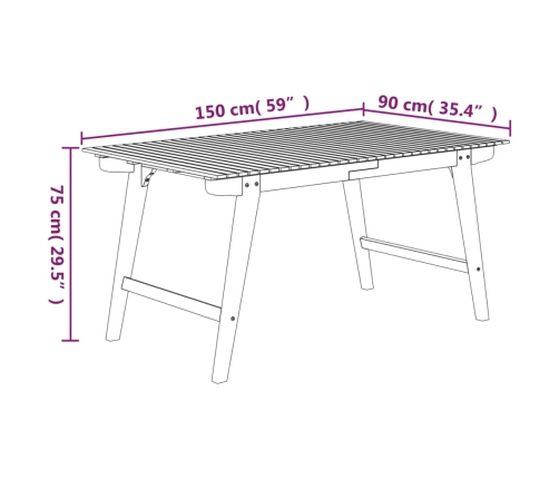 Mesa de jardín madera maciza de acacia 150x90x75 cm