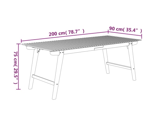 Mesa de jardín madera maciza de acacia 200x90x75 cm