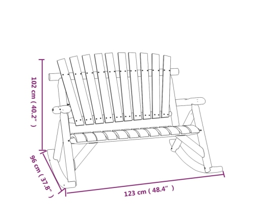 Banco mecedora de jardín de 2 plazas madera abeto 123x96x102 cm