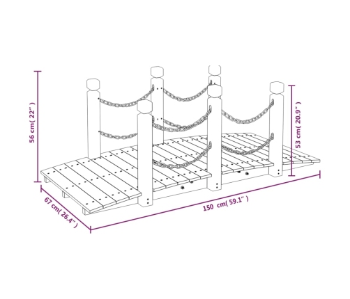 Puente de jardín con cadenas madera maciza abeto 150x67x56cm