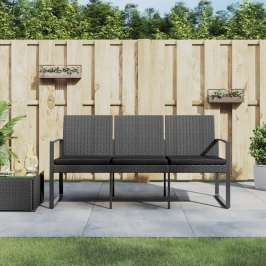 Banco jardín 3 plazas cojines PP aspecto de ratán gris oscuro