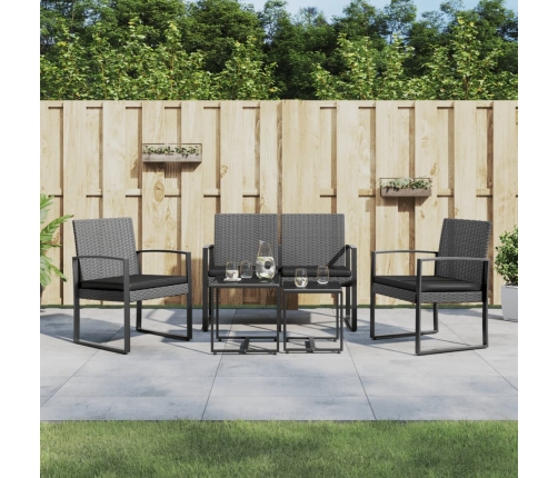 Set comedor jardín 5 pzas cojines PP aspecto ratán gris oscuro