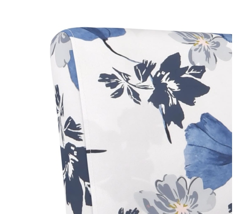 Silla tapizada de tela con estampado de flores azul