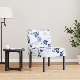 Silla tapizada de tela con estampado de flores azul