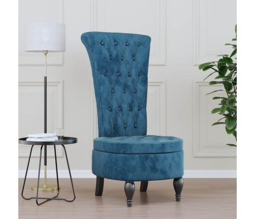 Sillón de respaldo alto con botones terciopelo azul