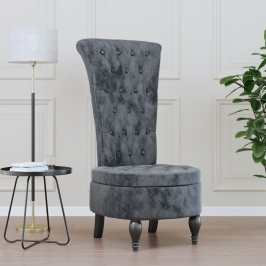 Sillón de respaldo alto con botones terciopelo gris oscuro