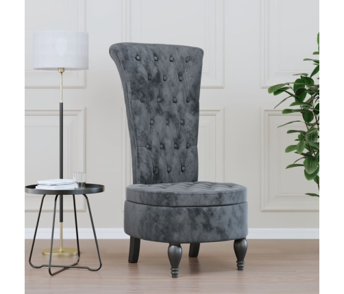 Sillón de respaldo alto con botones terciopelo gris oscuro