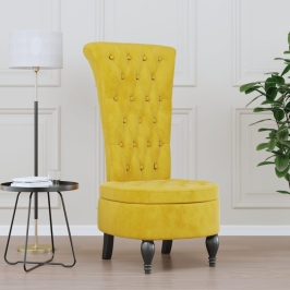 Sillón de respaldo alto con botones terciopelo amarillo