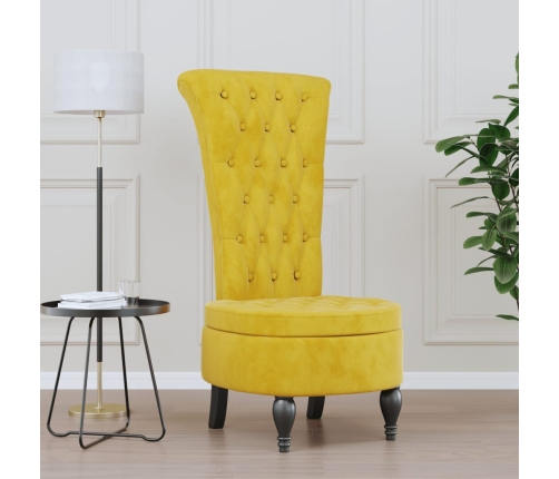 Sillón de respaldo alto con botones terciopelo amarillo