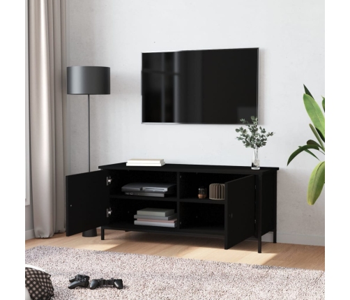 Mueble TV con puertas madera contrachapada negro 102x35x45 cm