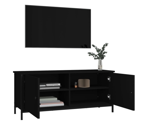 Mueble TV con puertas madera contrachapada negro 102x35x45 cm