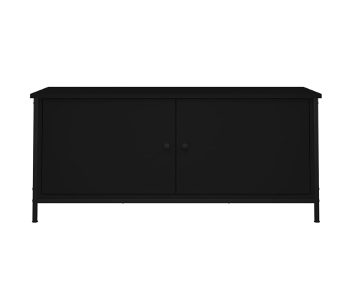 Mueble TV con puertas madera contrachapada negro 102x35x45 cm