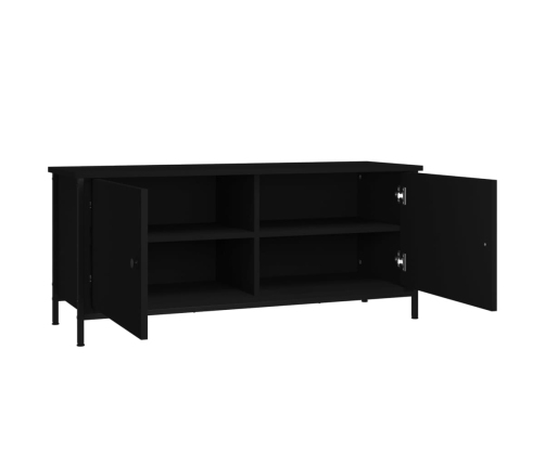 Mueble TV con puertas madera contrachapada negro 102x35x45 cm