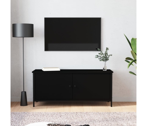 Mueble TV con puertas madera contrachapada negro 102x35x45 cm