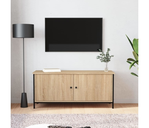 Mueble TV con puertas contrachapada roble Sonoma 102x35x45 cm