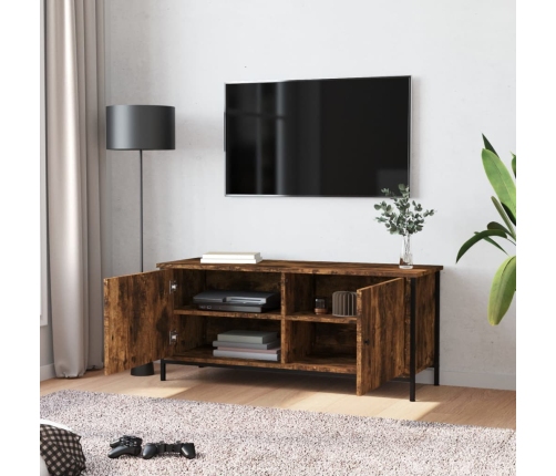 vidaXL Mueble TV con puertas contrachapada roble ahumado 102x35x45 cm