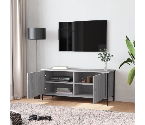 Mueble TV con puertas contrachapada gris Sonoma 102x35x45 cm