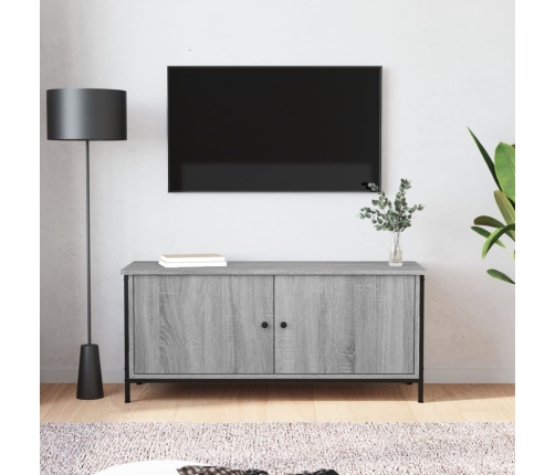 Mueble TV con puertas contrachapada gris Sonoma 102x35x45 cm