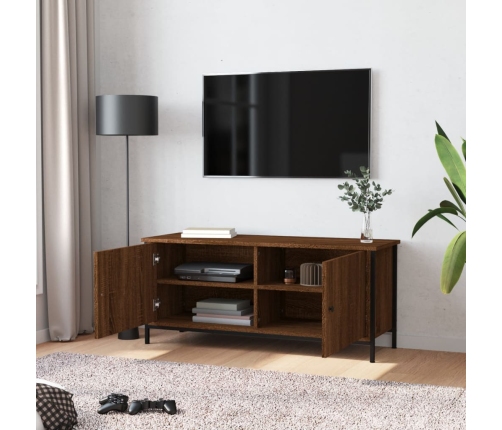 Mueble TV con puertas contrachapada marrón roble 102x35x45 cm