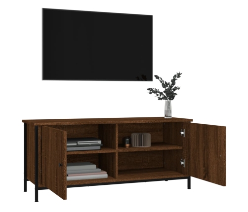 Mueble TV con puertas contrachapada marrón roble 102x35x45 cm