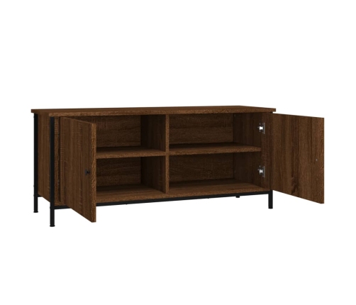 Mueble TV con puertas contrachapada marrón roble 102x35x45 cm