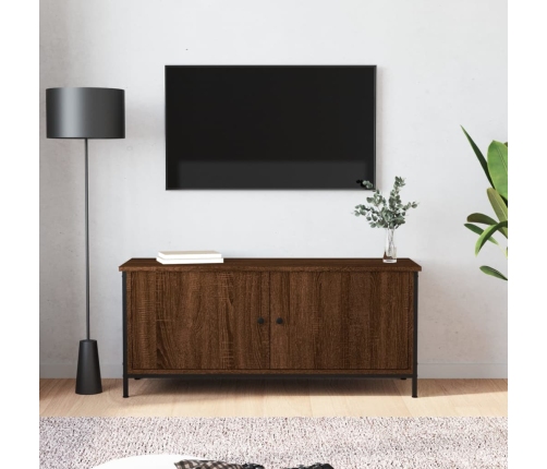 Mueble TV con puertas contrachapada marrón roble 102x35x45 cm