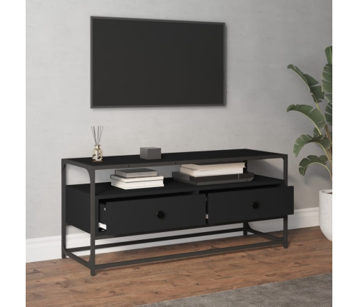 Mueble de TV madera contrachapada negro 100x35x45 cm