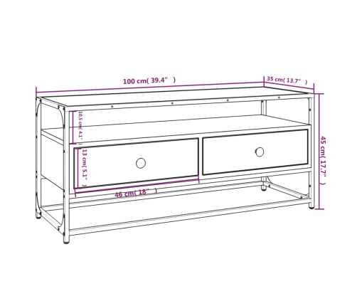 Mueble para TV madera contrachapada roble ahumado 100x35x45 cm