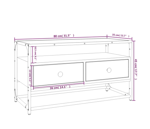 Mueble para TV madera contrachapada roble marrón 80x35x45 cm