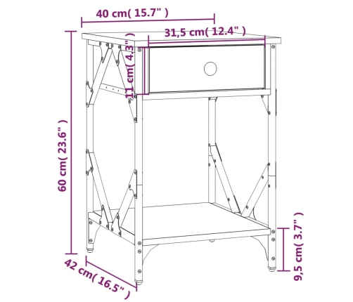 Mesitas noche 2 uds madera contrachapada roble humo 40x42x60 cm