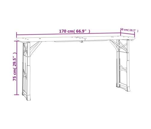 Mesa plegable de bar madera maciza abeto 170x50x75/105 cm