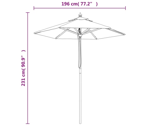 Sombrilla jardín con poste de madera gris antracita 196x231 cm