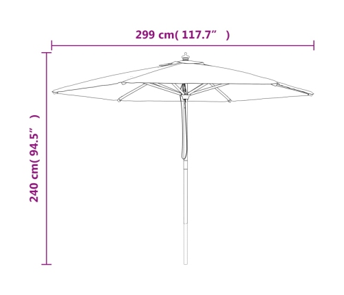 Sombrilla jardín con poste de madera gris antracita 299x240 cm