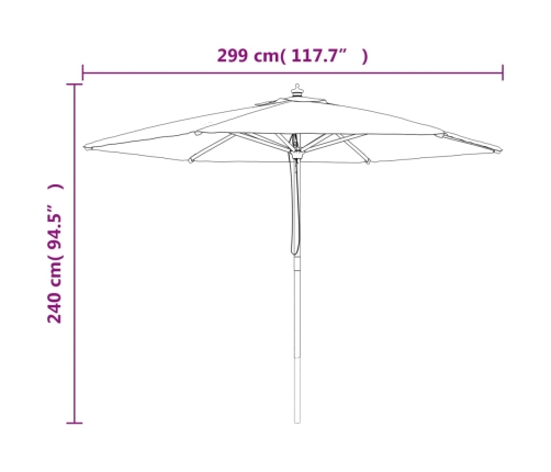 Sombrilla de jardín con poste de madera gris taupé 299x240 cm