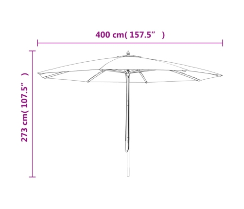 Sombrilla de jardín con poste de madera terracota 400x273 cm