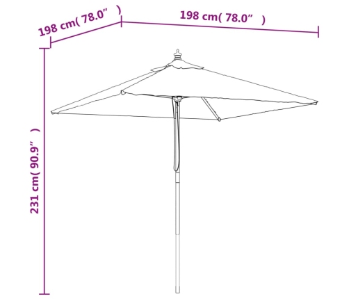 Sombrilla de jardín con poste de madera terracota 198x198x231cm