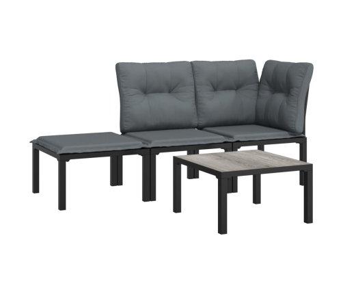 Set de muebles de jardín 4 piezas ratán sintético negro y gris