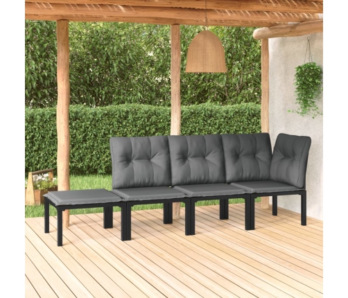 Set de muebles de jardín 4 piezas ratán sintético negro y gris