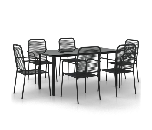 Juego de comedor jardín 7 pzas acero y cuerda de algodón negro
