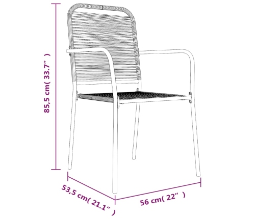Juego de comedor jardín 7 pzas acero y cuerda de algodón negro
