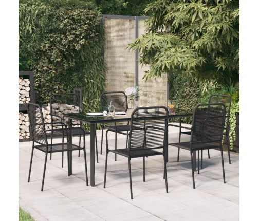 Juego de comedor jardín 7 pzas acero y cuerda de algodón negro