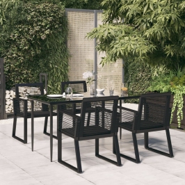 Juego de comedor de jardín 5 piezas ratán PVC negro