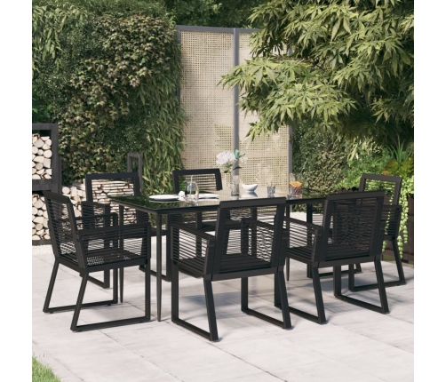 Juego de comedor para jardín 7 piezas ratán PVC negro