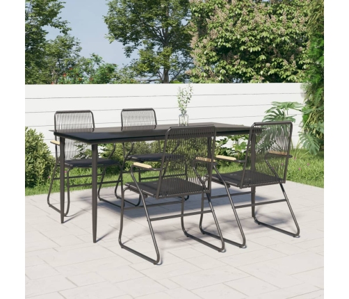 Juego de comedor de jardín 5 piezas ratán PVC negro
