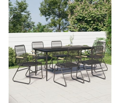 Juego de comedor para jardín 7 piezas ratán PVC negro