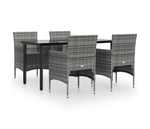 Juego de comedor para jardín 5 piezas con cojines gris y negro