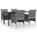 Juego de comedor para jardín 5 piezas con cojines gris y negro