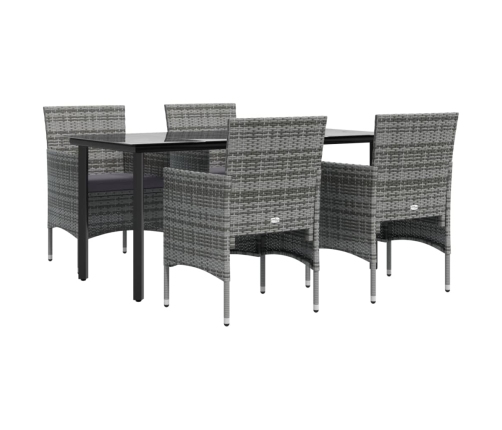 Juego de comedor para jardín 5 piezas con cojines gris y negro