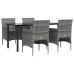 Juego de comedor para jardín 5 piezas con cojines gris y negro