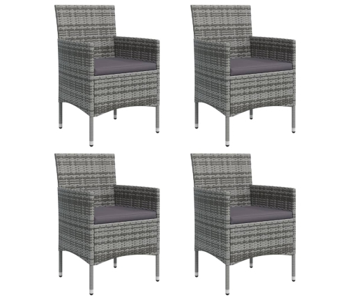 Juego de comedor para jardín 5 piezas con cojines gris y negro